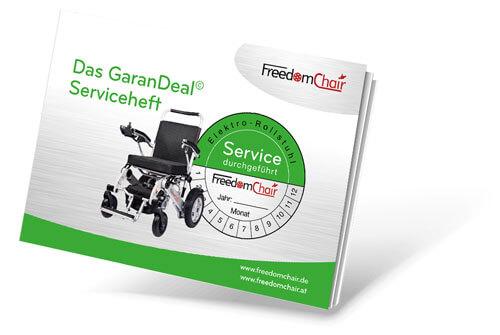 Das Serviceheft dokumentiert die regelmäßigen Kontrollen an Ihrem FreedomChair Elektro-Rollstuhl und dient als Nachweis für den GaranDeal, der erweiterten Herstellergarantie des FreedomChair.